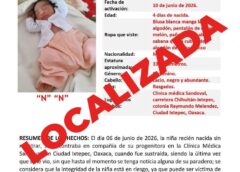 Localiza FGEO a salvo a bebé recién nacida reportada como sustraída en Ciudad Ixtepec